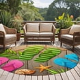 thumbnail image 5 of Summer Slippers Round Living Room Rugs 8 ft, Pink Green Blue Shoes Shell Palm Leaf Wooden Stripes Washable Large Area Rug with Non-Slip Sturdy Edge Binding Round Carpet for Dining Room Kitchen Office, 5 of 9