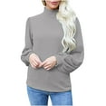 thumbnail image 1 of KIHOUT Spring Winter Womens Tops Blouse Long Sleeve High Collared T-shirts Solid Color Casual Loose Sweatshirt Tops, 1 of 7