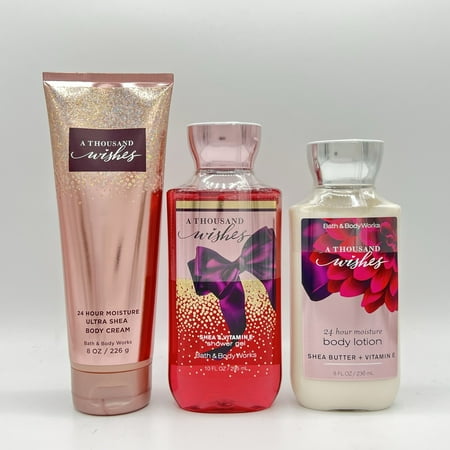 A Thousand Wishes - 3 Piece Bath and Body Works Gift Set - A Thousand Wishes Lotion + A Thousand Wishes Ultra Shea Triple Moisture Cream + A Thousand Wishes Shower Gel