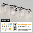 thumbnail image 5 of LIGHTINN Bathroom Dimmable Vanity Light with Cylindrical Clear Striped Glass Shade E26 Socket Base Vintage Fixture 4-Light (Black/Chrome), 5 of 6