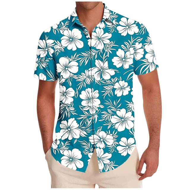 Mens Casual Manga Corta Botón Abajo Camisas Impresas Bolsillo Turndown Cuello Blusa para Verano Al Aire Libre Casual Diario