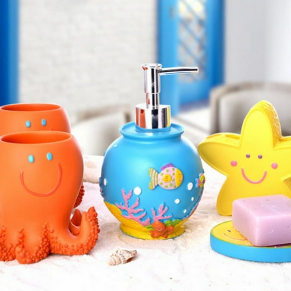 Fishy Friends Bathroom Set: 5-Piece Resin Collection for Kids' Bathrooms - Adorable, Fun & Functional Home Accessory Kit