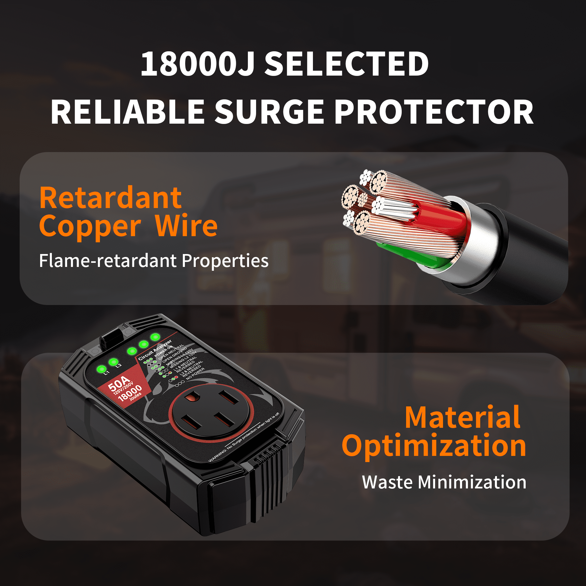 18000 Joules-RV Surge Protector 50 Amp, RV Power Surge Voltage Protection