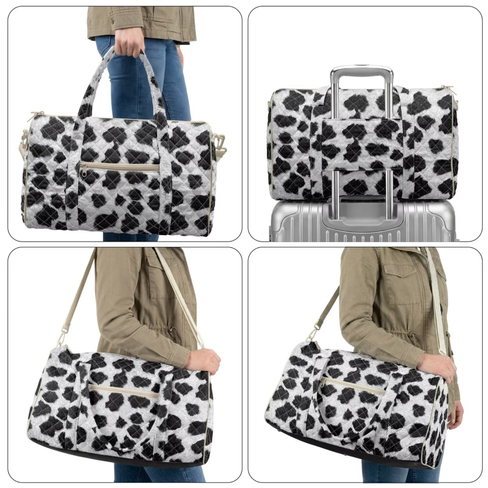 Chririnla Large Luggage Bag Travel Duffel Bags with Large Capacity & Separate Compartment for Airplanes, Classic Cow Pattern