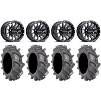 Raceline Trophy 14" Black Wheels 28" BKT AT 171 Tires Kawasaki Mule Pro FXT