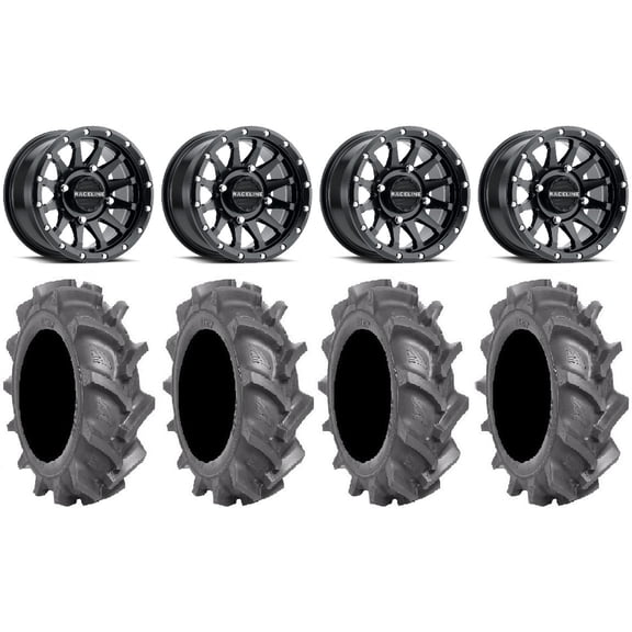 Raceline Trophy 14" Black Wheels 28" BKT AT 171 Tires Kawasaki Mule Pro FXT