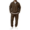 thumbnail image 2 of Men’s 1/4 Zip Tracksuit 2‑Piece Outfit Set, Long Sleeve Stand Collar Pullover Sweatshirt with Kangaroo Pocket, Jogger Pants, Loose Casual Sweatsuit for Daily Outdoor Activities Beige XL, 2 of 7