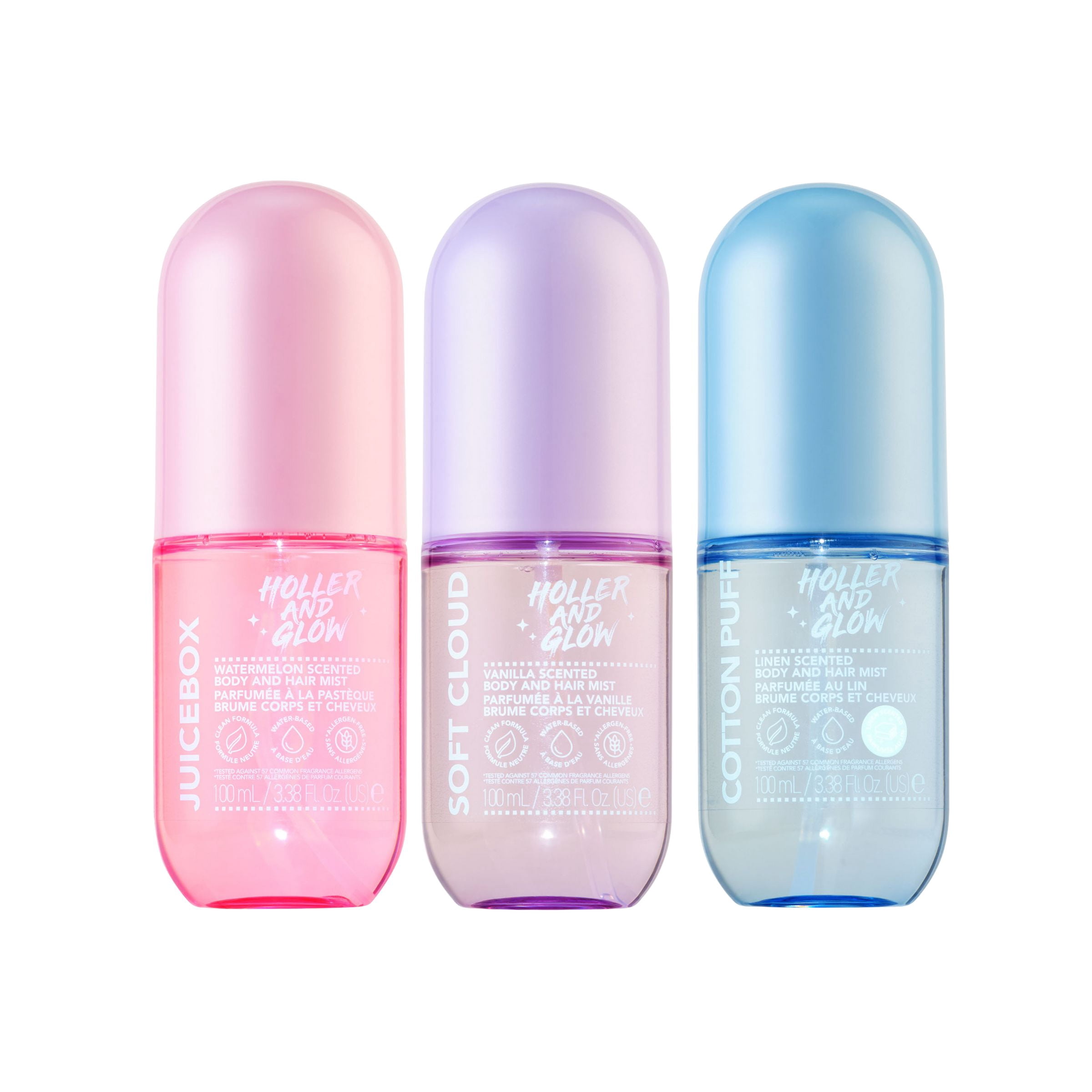 Holler And Glow Limited Edition Body Mist Gift Set, Water Based, 3 Piece Gift Set