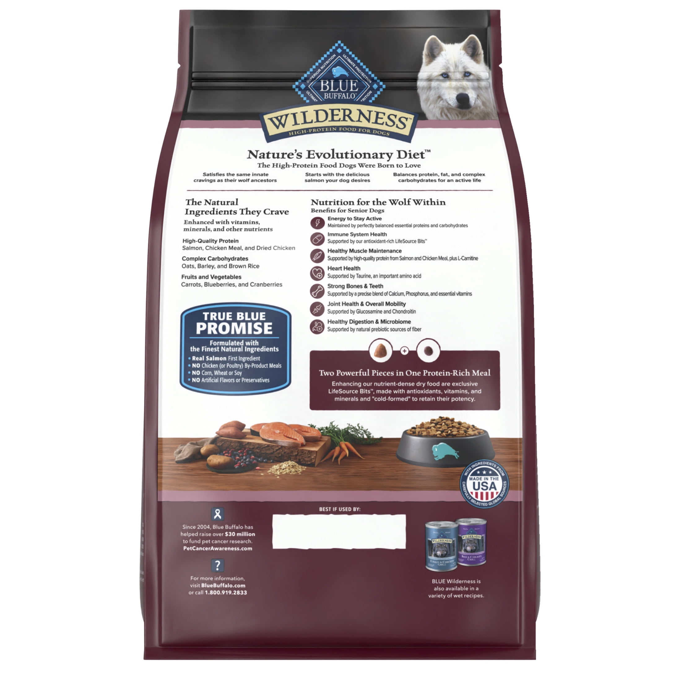 Blue Buffalo Wilderness High-Protein Natural Dry Food for Senior Dogs, Salmon Recipe, 13-lb. Bag