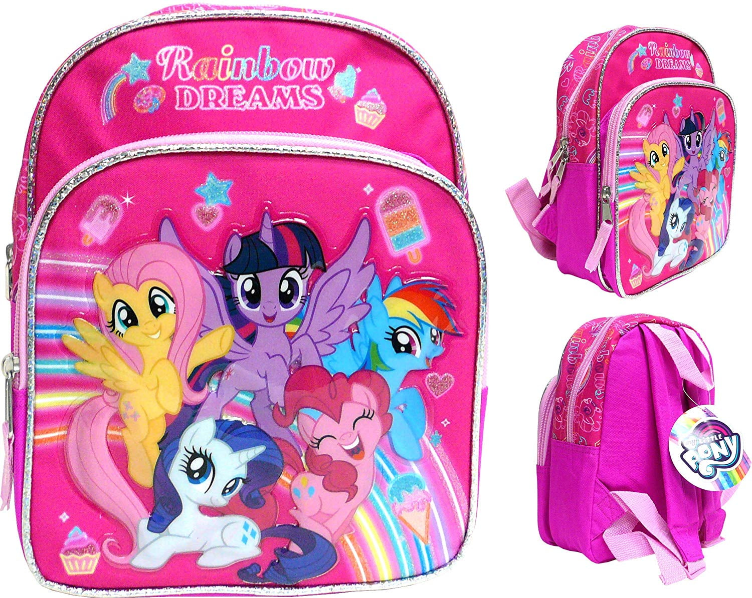 Large My Little Pony Light Up LED Girls Backpack Kids Pink Travel School Bag 
