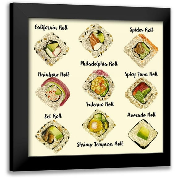 Wang, Melissa 12x12 Black Modern Framed Museum Art Print Titled - Sushi II