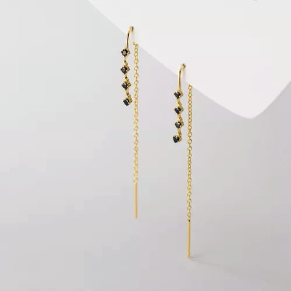 QQTDFG Sterling Silver 925 Threader Black CZ Climber Crawler Ear Thread Earrings A4535-Gold