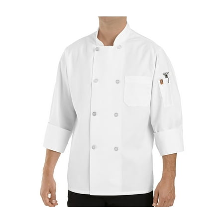 8 Button Chef Coat - Men's Eight Pearl Button Chef Coat with Thermometer Pocket