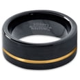 thumbnail image 2 of P. Manoukian Tungsten Wedding Band Ring 8mm for Men Women Black & 18K Yellow Gold Plated Offset Line Pipe Cut Brushed Polished Lifetime Guarantee Size 12, 2 of 4