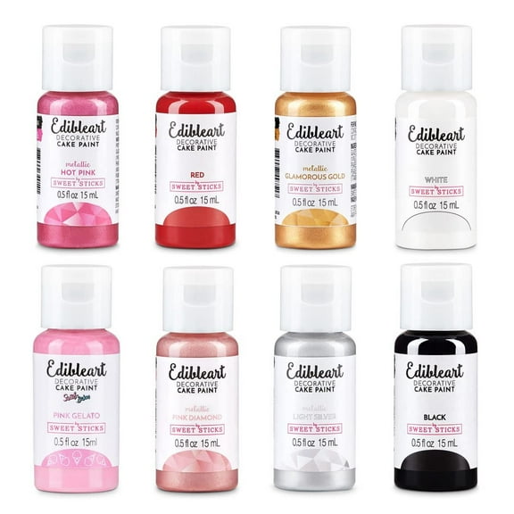 Sweet Sticks Edible Art Decorative Cake Paint 0.5 Ounce 15 Milliliters, Valentines Set of 8 Colors