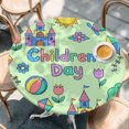 thumbnail image 4 of Children's Day Round Tablecloth 36-44 Inch Round Fitted Table Cloth with Elastic Edge, Airplanes Sailing Boats Tree Cartoon Green Waterproof Table Cover Protector for Outdoor Picnic Party Dining, 4 of 9