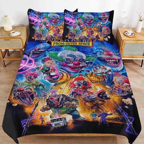 Killer Klowns from Outer Space Kids 3 Piece Bedding Set, Super Soft Printed Comforter Cover Sets with 1 Duvet Cover and 2 Pillowcase, Bedroom Decor Gifts for Boys Girls Teens Adult 86"x70"