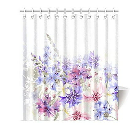 Pink And Purple Shower Curtain MYPOP Lavender Shower Curtain, Purple Pink Cornflowers Classic Design Gentle Floral Art Wedding Decorations Fabric Bathroom Decor with Hooks, 66 X 72 Inches, Violet Pink Grey ()