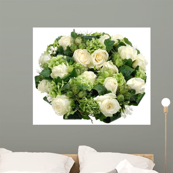 Bouquet Roses White Wall Mural Decal Sticker, Wallmonkeys Peel & Stick Vinyl Graphic (36 in W x 30 in H)