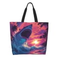 thumbnail image 1 of Disketp Hawaiian Island Beach Shark Bolsa Tote Estampada para Mujer, Bolso de Hombro y de Mano para Compras y Viajes, 1 of 8