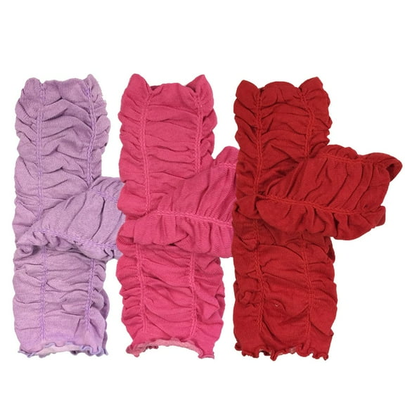 Wrapables Little Girls 3 Pair Gathered Ruffles Leg Warmers, Lilac, Cherry Red, Fuschia