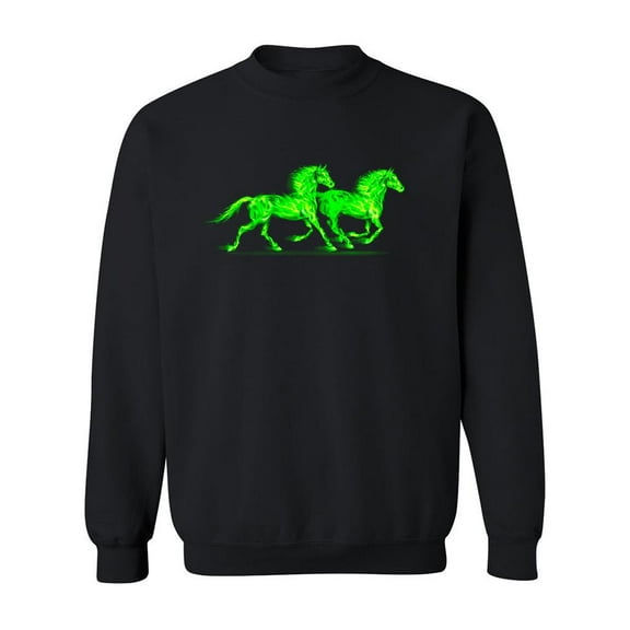 Two Horses On Green Fire Sweatshirt Men -Image by Shutterstock, Male Large