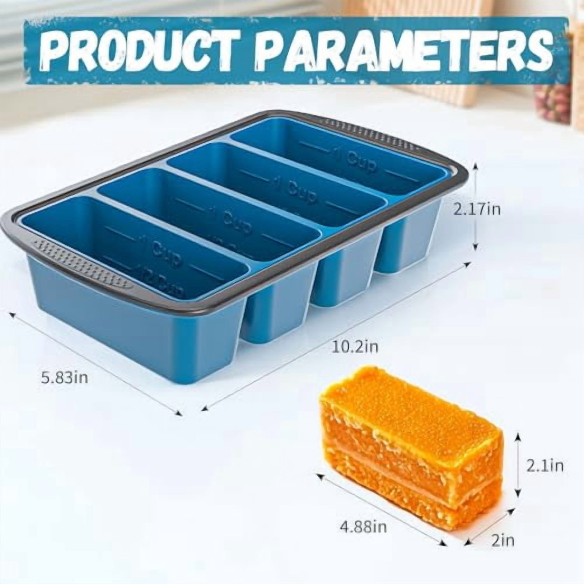 Jumbo Silicone Freezer Tray with Lid, 8 Large 1-Cup Soup Freezer Molds, Meal Prep Soup Containers, Ice Cube Tray for Storing Leftovers, Sauces, Lasagna, 2-Pack