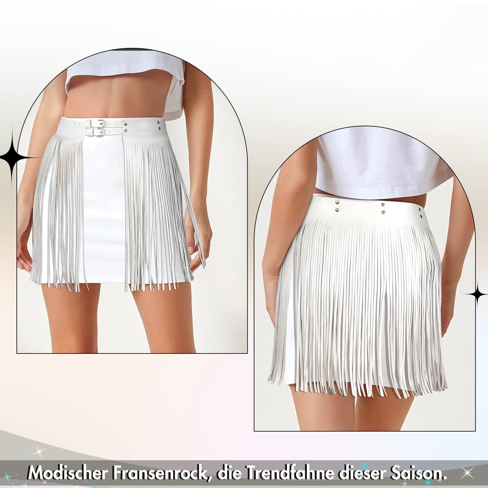 Women's Faux Leather Tassel Skirt Fringes Skirt Leather Cinch