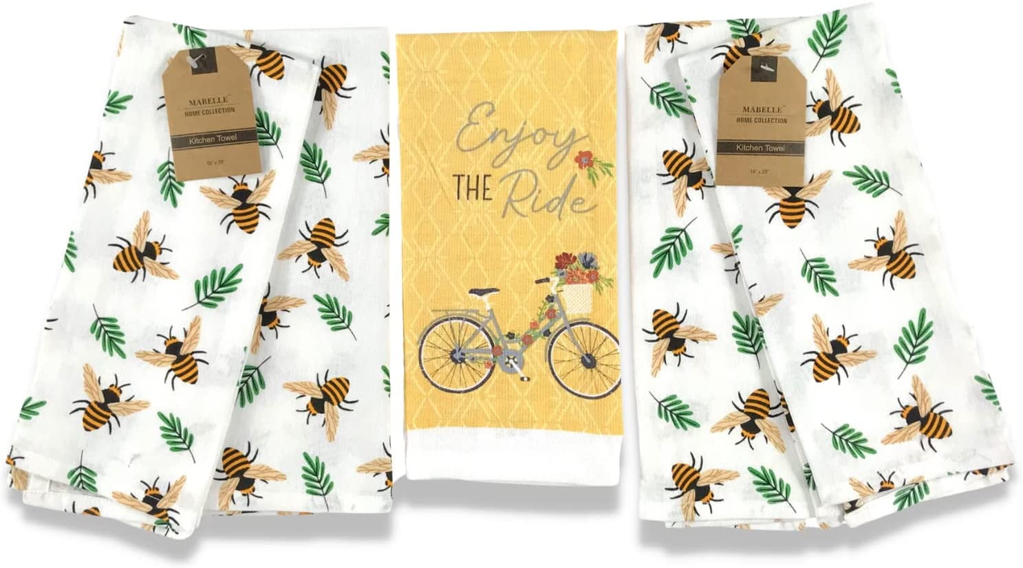 Serafina Home Bee Kitchen Towels Set: Honey Bees and Green Leaf Print ...