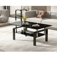 thumbnail image 3 of SMARTIK Black Glass Coffee Table with Two-Tier Rectangle Design, 3 of 5