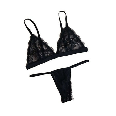 Lavaport 2pcs/set Sexy Women See Through Lingerie Lace Bra + G-string Sets