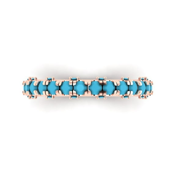 3.13 ctw Wedding Band for Women - 18K Rose Gold Simulated Turquoise Stackable Eternity Ring