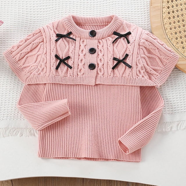 Suéter de cuello redondo, moderno y versátil, de punto con cuello chal y manga larga, para niñas de 3 a 9 años. Chaqueta tipo cárdigan infantil.