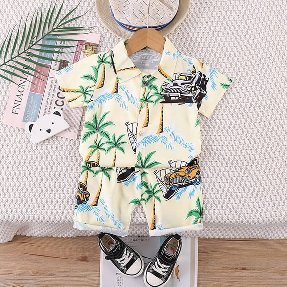 VOUZZA Infant Boy Hawaiian Beach Outfit Set 0-4 Years Tropical Shirt and Shorts 2-Piece Summer Clothing Sets