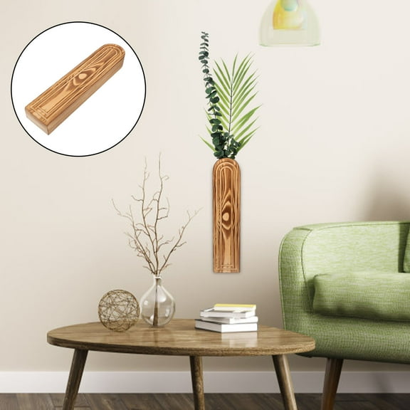 Minkissy Wooden Hanging Planter Vase Brown Bohemian Wall Decor for Dried Flowers and Indoor Outdoor Plants