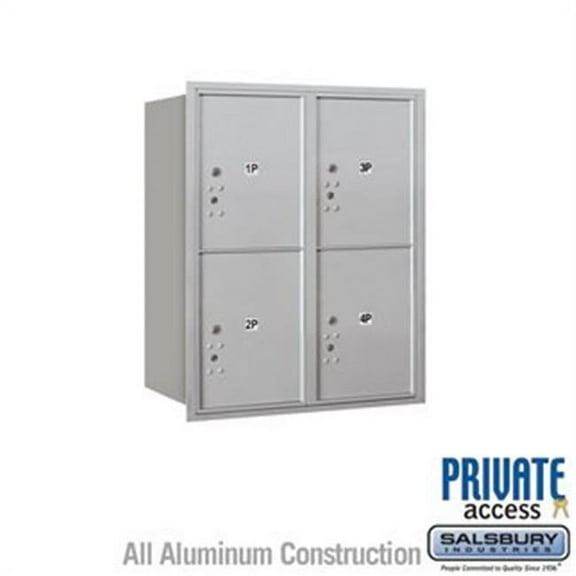 Salsbury Industries Recessed Private Aluminum 4 Unit 4C Horizontal Parcel Locker