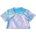 thumbnail image 3 of TiaoBug Kids Girls Shiny Metallic Short Sleeve Crew Neck Tee Shirt Hip Hop Jazz Ballet Dance Crop Top Sky Blue 15-16, 3 of 7
