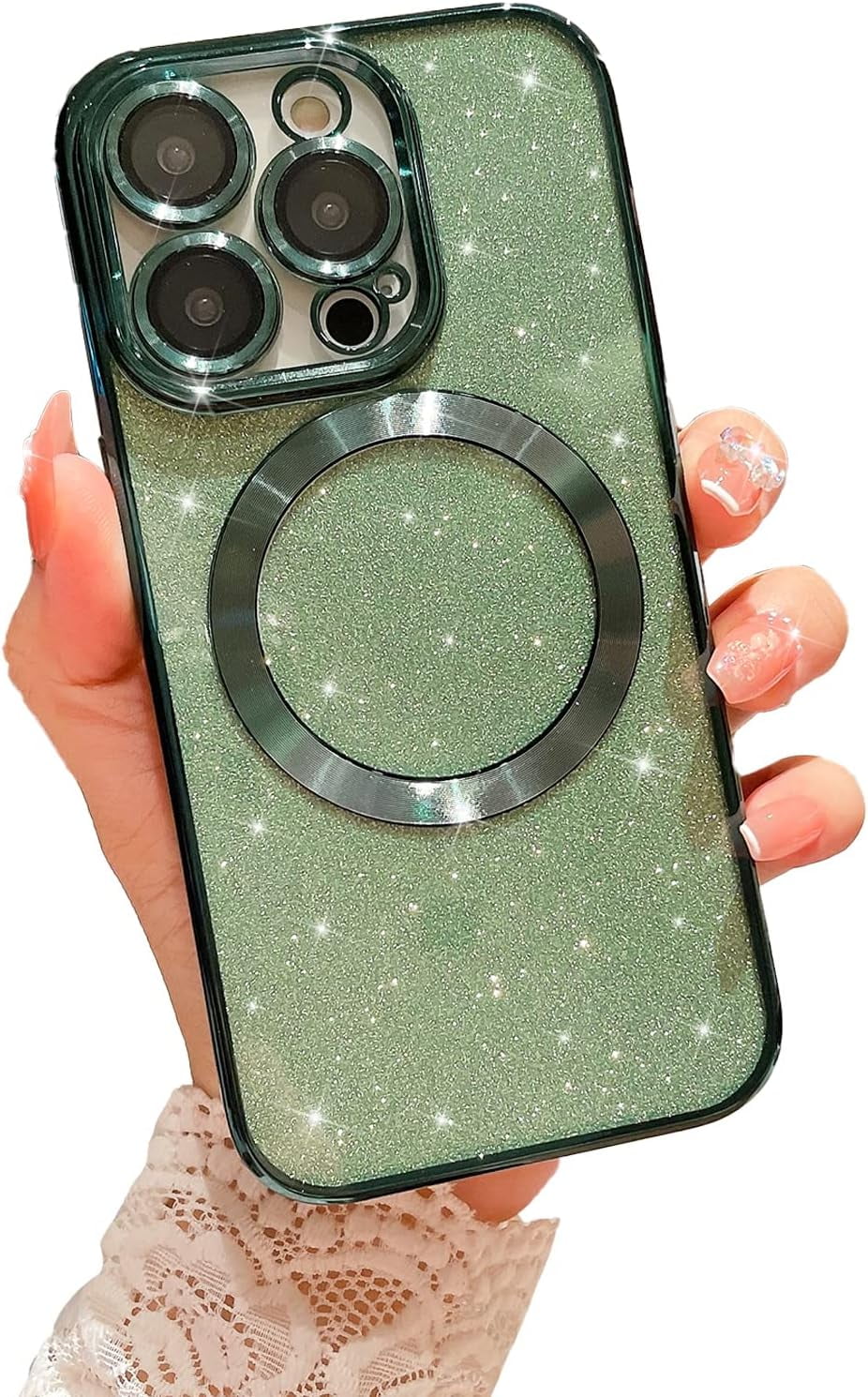 Custodia IPhone 15 Pro Max Con Glitter E Strass, Compatibile MagSafe, Antiurto Trasparente Con Bordo In Silicone, Per Ragazze