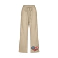 thumbnail image 4 of up to 60% off Gifts Usmixi Womens 4th of July Pants Independence Day Fashion Heart Flag Print Loose Cropped Trousers Drawstring Elastic Waist Cotton Linen Pocket Pants Beige XL, 4 of 5