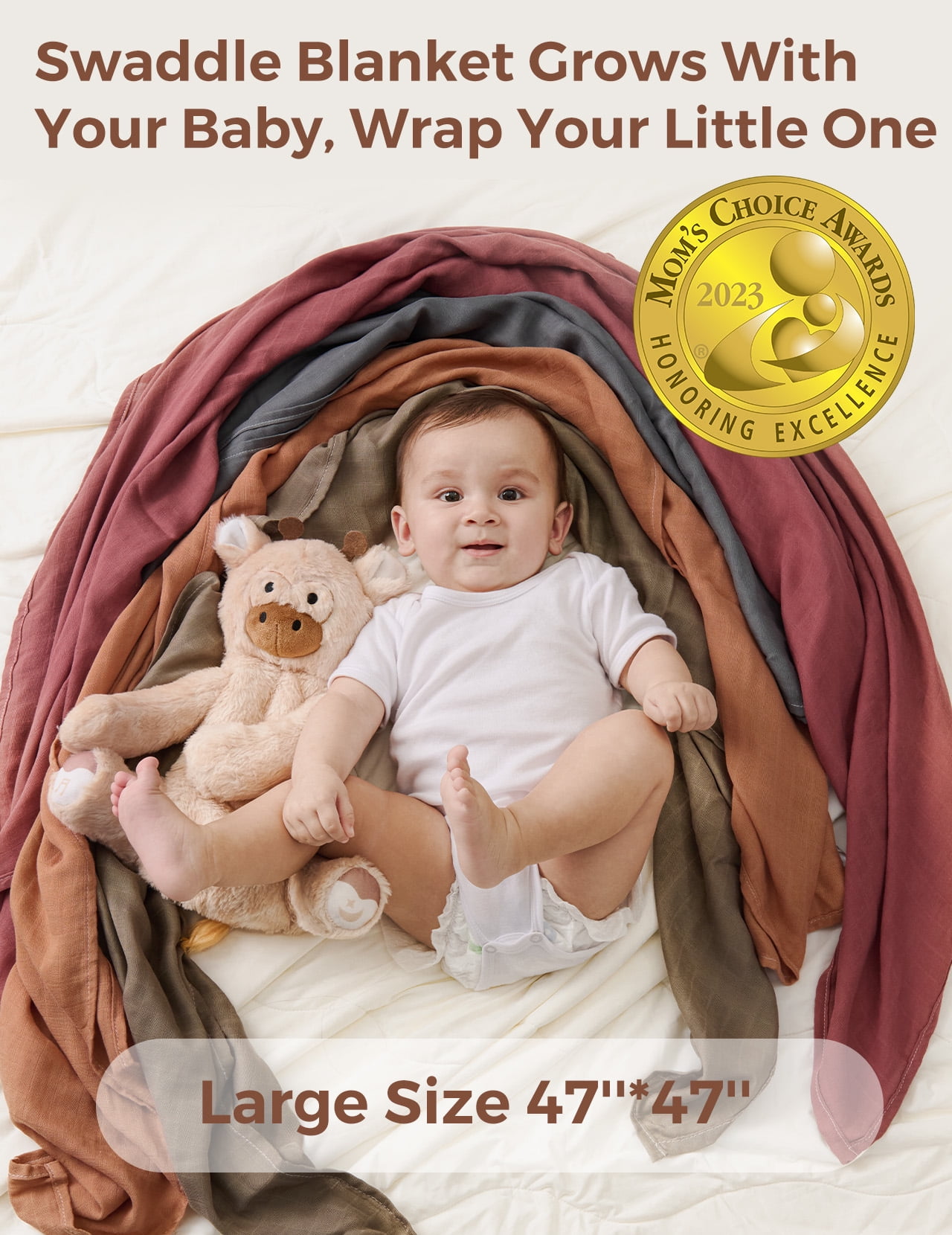 Momcozy Muslin Swaddle Blankets-Brown