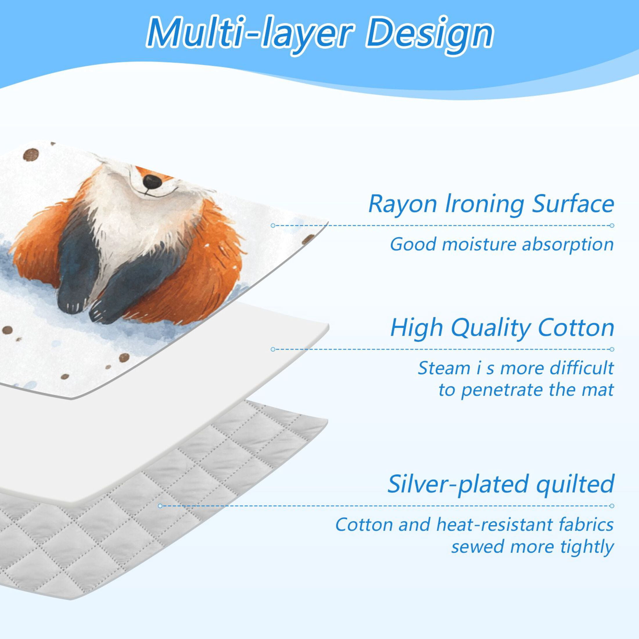 Cartoon Foxes in Snowfield Trees Ironing Mat Blanket Portable Travel Ironing Pad Heat Resistant Pad 47.2" x 27.6”