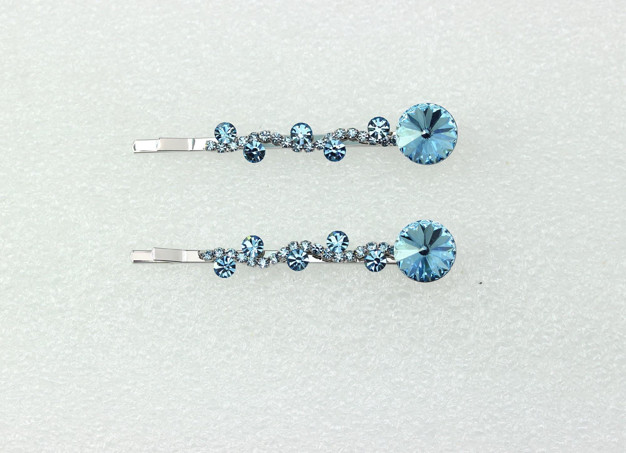 Faship  A Pair Of Aqua Premium Rhinestone Crystal Floral Hair Clips 2 Pcs Pins