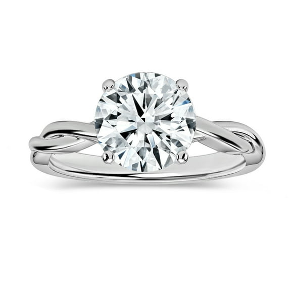 ALLORYA IGI Certified 2.00 Carat Round Lab Grown White Diamond Solitaire Intertwined Strands Engagement Ring for Women in 18K Solid White Gold, Size 8.5