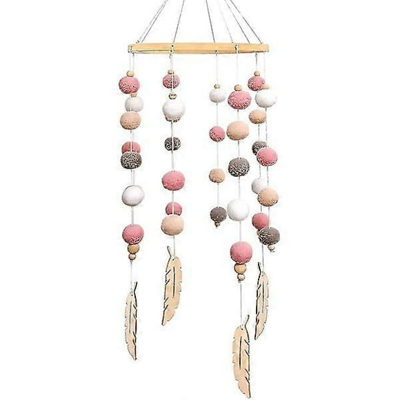 Bamboo Crib Mobile with Wind Chime and Felt Balls - Bed Decoration