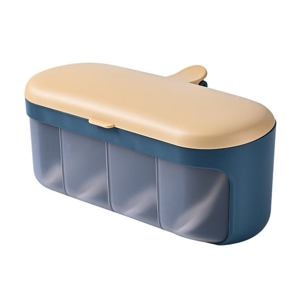 THLKIF 4 Grids Seasoning Box with Handle PP Condiment Jar Pot Kitchen Gadget 4 Grids Transparent Kitchen Condiment Jars, Seasoning Box Container Set for Storage Salt Pepper Powder 