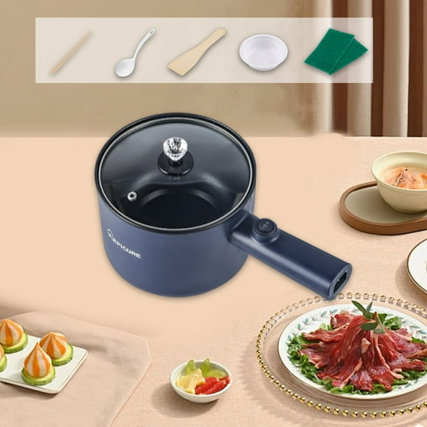 Olla eléctrica multifunción para cocinar al , mini olla de viaje antiadherente, para uso doméstico, para ramen, pasta y sopa. Azul