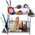 thumbnail image 1 of RaxGo Garage Sports Organizer, Ball Storage Rack, Equipment Storage System for Balls, Bats, Rackets, Helmets, Toy's & Other Sports Gear, Heavy-Duty Steel, Hanging Hooks & Adjustable Support Feet, 1 of 7