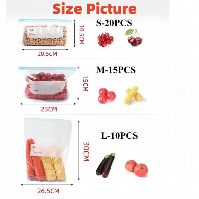 45 Unités de Sacs de Conservation Alimentaires Réutilisables à Fermeture Éclair Autoportante, Pochettes Transparentes Étanches et Hermétiques Allant au Congélateur pour Tasse, Fruits, Légumes et Conservation des Aliments au Réfrigérateur, 45 Pcs