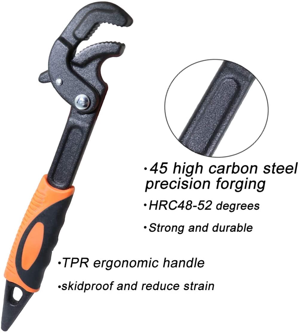 2 Pack Adjustable Wrench Quick Multi-function Self-Adjusting Spanner Power Grip Pipe Wrench 0.6”-2.4”/14mm-60mm