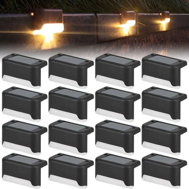 Juego de 16 luces solares, lámpara solar para exteriores con iluminación LED, luces solares para exteriores, jardín, decoración impermeable blanca cálida para Escaleras Terraza Escalones Valla Patio T